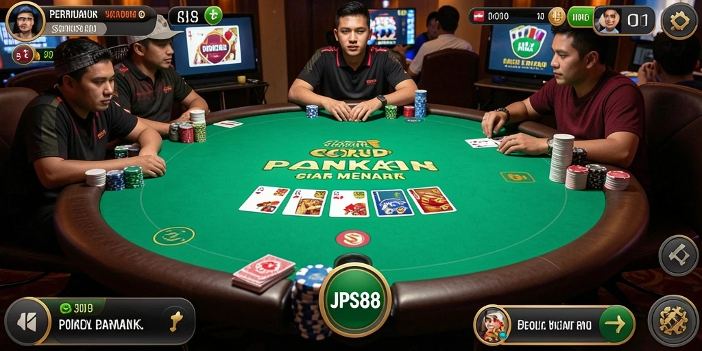Gameplay poker seru dalam aplikasi JPS88 dengan interaksi pemain.