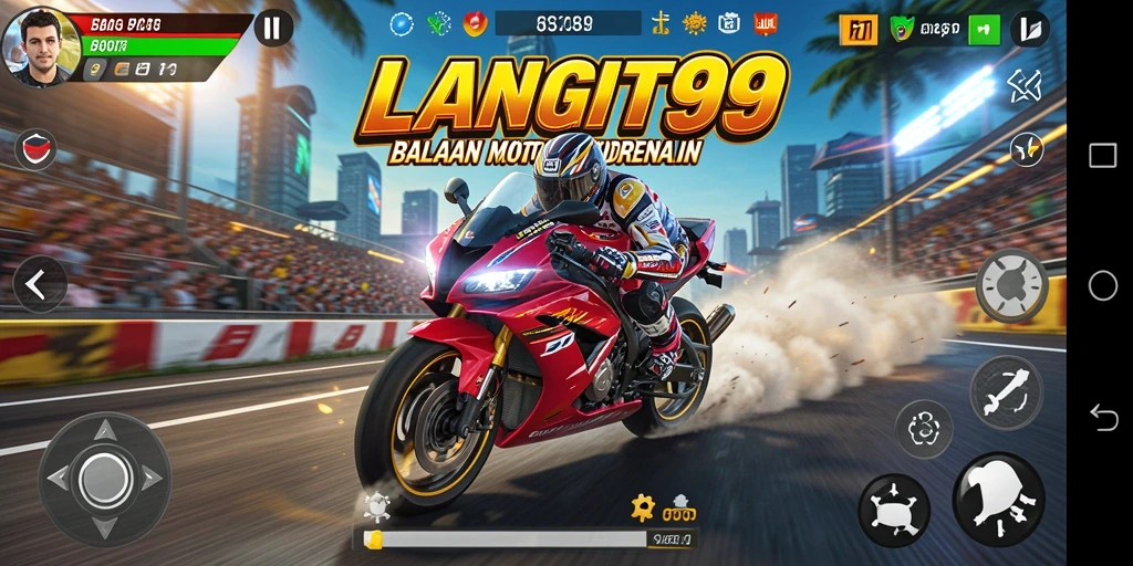 Screenshot gameplay LANGIT99 yang menunjukkan aksi balapan motor yang mendebarkan.