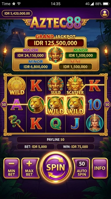 Tampilan antarmuka aplikasi aztec88 yang sederhana dan mudah digunakan.